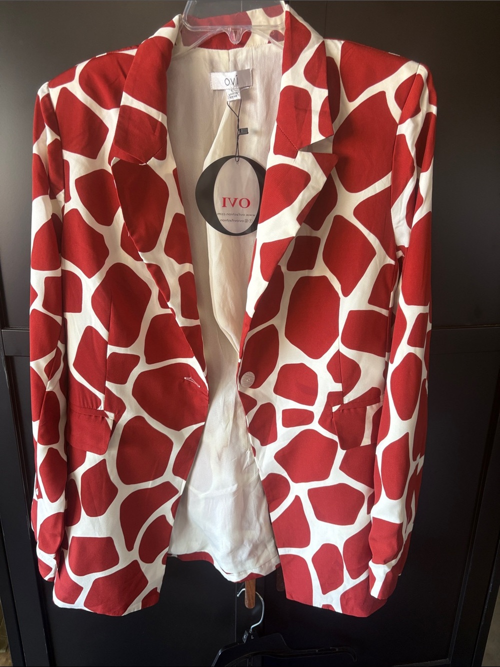 Ovi Red and Cream Abstract Pattern Blazer